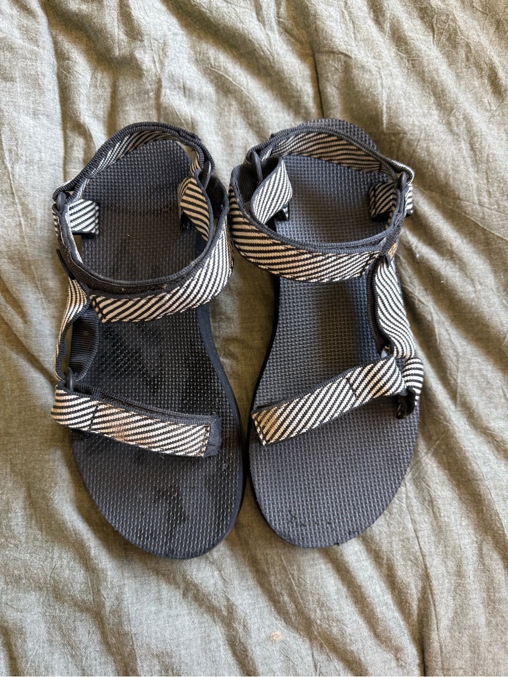 Teva Black Sandals with White Striped Straps